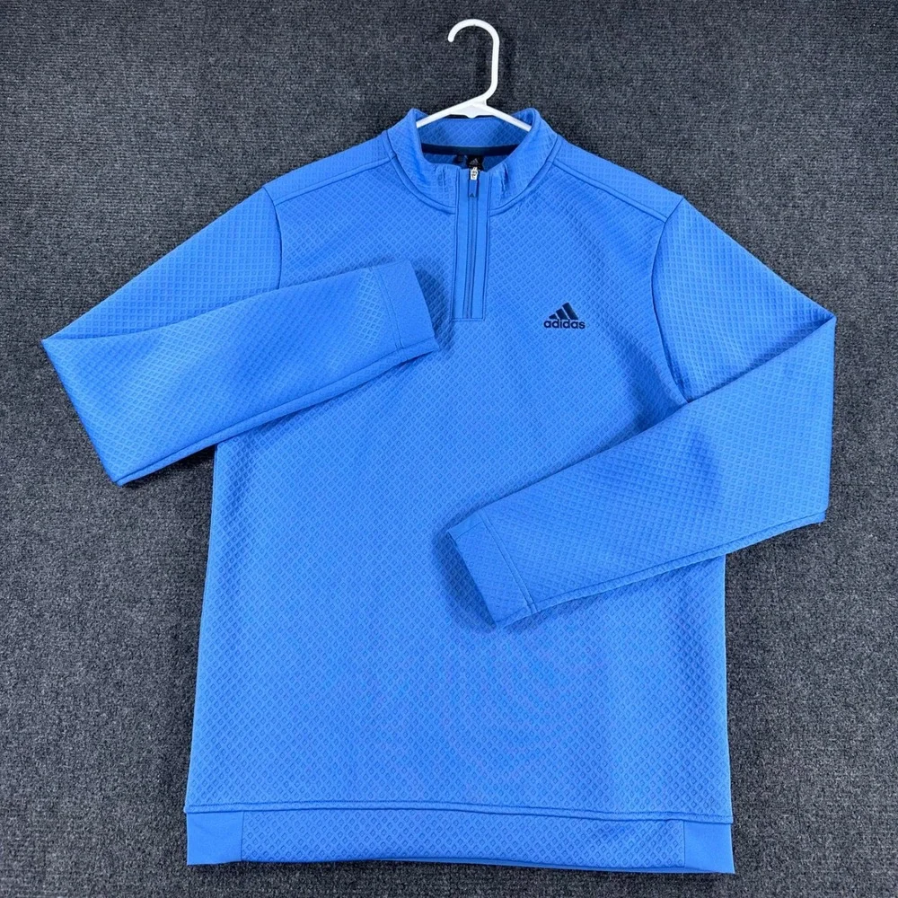 Adidas Pullover Mens S‎ Small Blue Primegreen Waffle Knit 1/4 Zip Golf GU5089